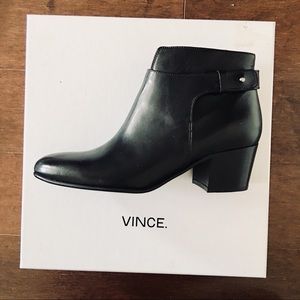 Vince Harriet Leather Block Heel Booties Black